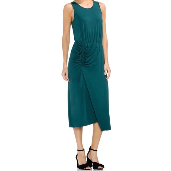 Vince Camuto Verdant Green Tropical Heat Ruched Sleeveless Asymmetrical Dress - Picture 2 of 6